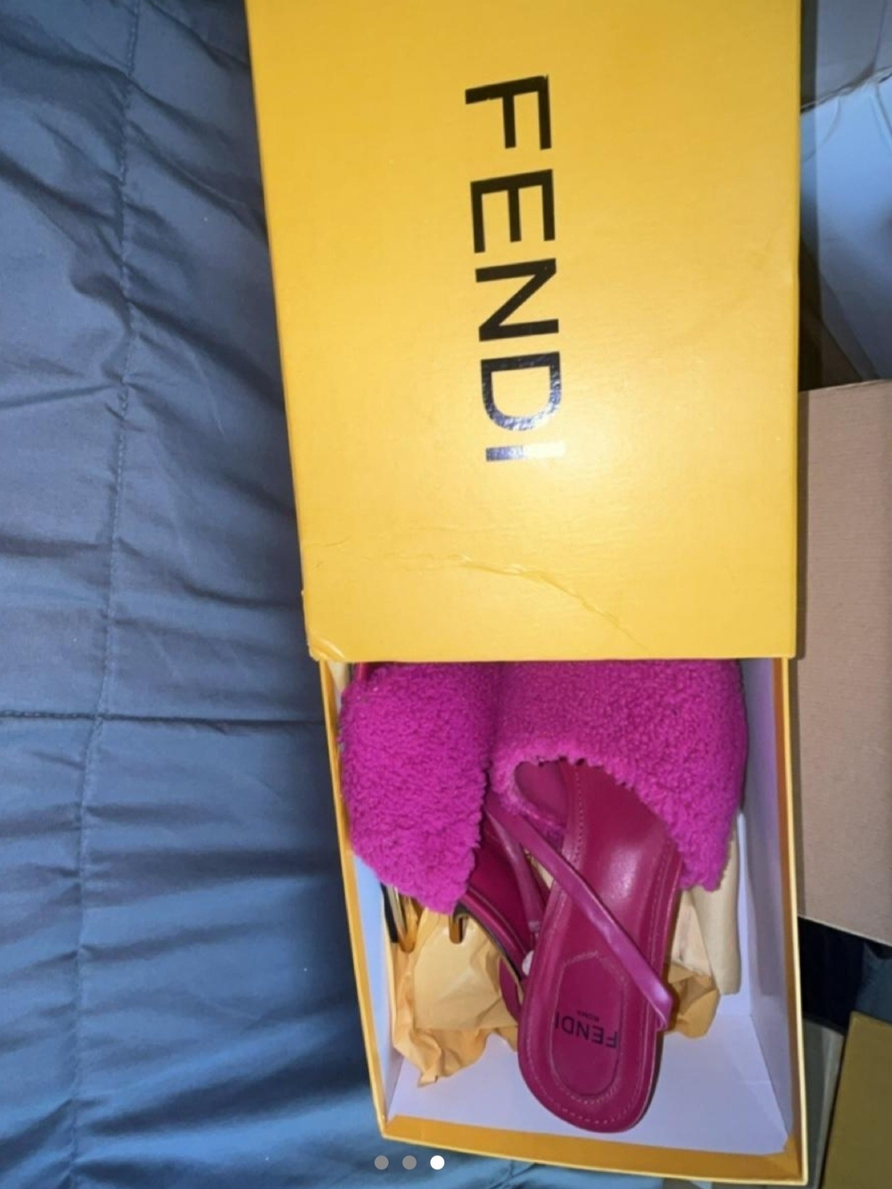 Fendi Hot Pink Shearling Slingback Heels - Picture 2 of 8